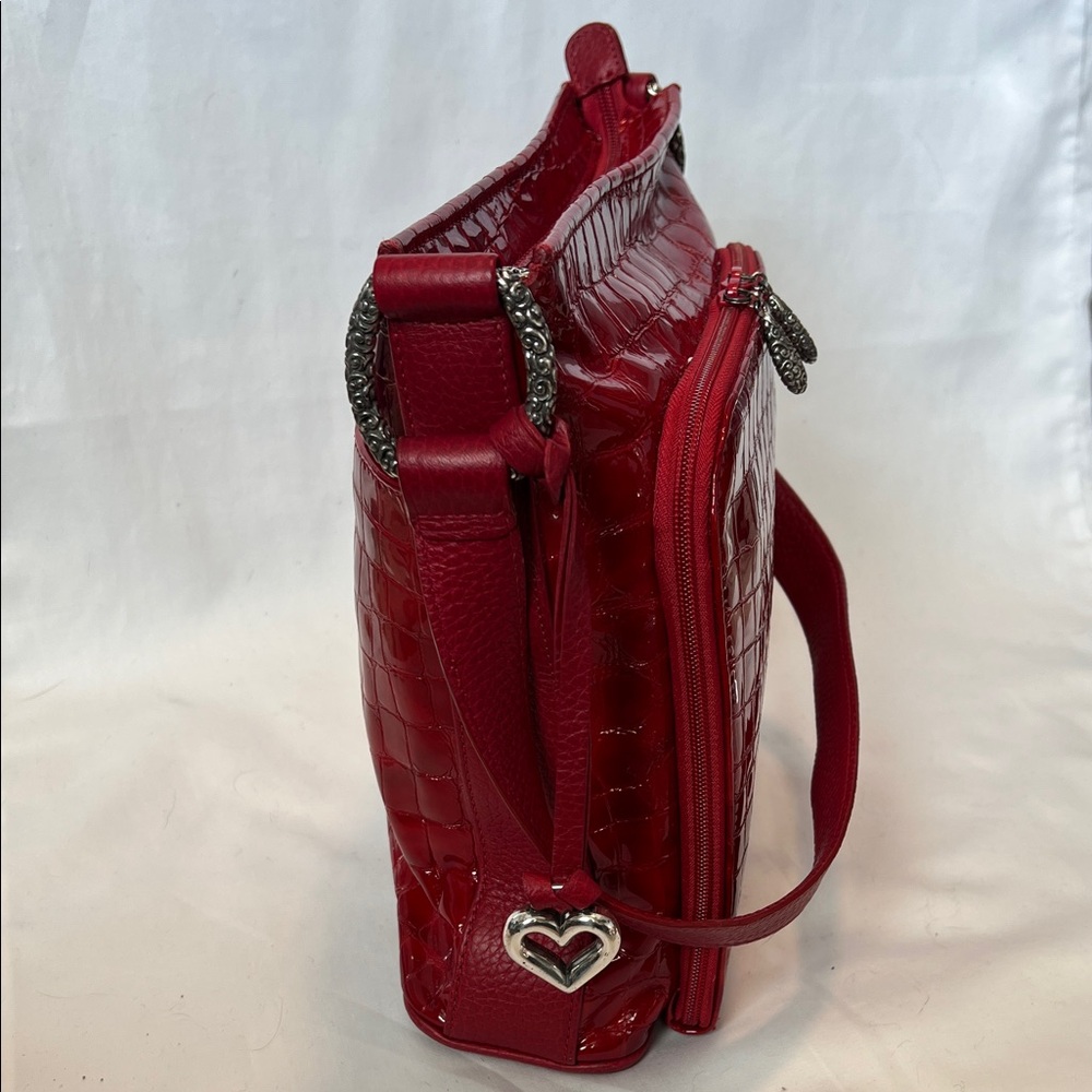 Brighton Red Sonny Croc-Embossed Patent Leather Shoulder Bag - Picture 2 of 11
